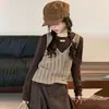 Conjunto de otoño para niñas 2026 nuevo estilo, para niños mayores, con un conjunto de dos piezas que incluye un top de efecto dos piezas y pantalones de pierna ancha en estilo coreano