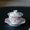 Soporte para Tetera Arita-Yaki Pintado a Mano con Flores de Cerezo Inno Kishimatsu, Juego de Té Especial para Mujer, Bandeja para Té Seco, Exquisita Bandeja Pastel de Alta Gama