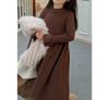 Crema Ropa Infantil para Niñas Vestido Tejido Estilo Coreano 2025 Otoño Nueva Moda Vestido Suéter Invierno de Largo Medio