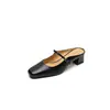 2026 Sandalias de Tacón Grueso Retro 4.5cm Punta Cerrada Slip-On para Mujer Estilo Francés Nuevo Correa Única para Exteriores Sandalias Perezosas de Tacón Medio