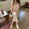 Oito Cor Spot coreano chique estilo preguiçoso simples básico confortável longo over-the-knee camisa Trench Coat Shirt