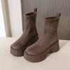 [Personalizado] 868 Nuevas Botas de Media Caña de Tacón Plano Elástico Otoño e Invierno 2024 Botas Ajustadas Botas Martin Más Fáciles de Combinar Tacón Medio