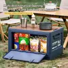 Caja de almacenamiento para camping al aire libre transfronteriza, caja plegable multifuncional para camping, organizador de maletero portátil con tapa de madera