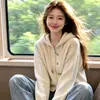 Favorito pessoal recomendado~ Cardigan de tricô com capuz e zíper duplo, botões coloridos, mangas compridas para mulheres, casaco suéter versátil para outono e inverno