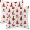 Funda de Almohada Navideña Nueva Coche Pino Copo de Nieve Bola de Navidad Estampado de Lino Decoración de Habitación Cojín de Sofá