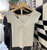 Camiseta de manga corta ajustada estilo BM estilo americano, estilo plano, con cuello cuadrado, plisado y roscado, estilo Spice Girl para mujer