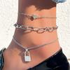 Decoración de pie con elemento de cadena de metal de amor de moda personalizada para mujer, tobillera con colgante de candado pequeño de temperamento retro, juego de 3 piezas
