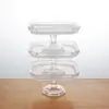 Plato de Frutas con Relieve de Moda, Cuadrado Alto Estilo Europeo para Postre y Pastel, Bandeja de Cristal para Postre y Frutas, Adorno Decorativo