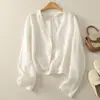 Em estoque Casaco Camisa Vintage Feminino Verão Artístico Manga Longa Cardigã Top Design Fino Solto Camisa Protetora Solar