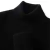 Suéter de cachemira de cuello alto para hombre, color liso, engrosado, adecuado para usar en capas, business casual, camiseta base de punto de corte holgado