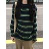 Playera de Manga Larga Rayada Retro Americana para Mujer, Nuevo Estilo Holgado Perezoso de Principios de Otoño, Moda Casual Básica de Moda