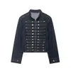 Chaqueta Vaquera Corta Popular Transfronteriza Estilo Europeo y Americano para Mujer, Moda de Primavera, Cuello Alto Versátil, Chaqueta de Doble Botonadura Ajustada