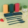 Set de Cubiertos Plegables de Paja de Trigo con Estuche Portátil para Uso al Aire Libre, Incluye Cuchillo, Tenedor, Cuchara, Palillos, Cuchara Pequeña para Postre y Pinzas para Alimentos, Directo del Fabricante