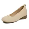 Sapatos de Couro Estilosos em Camurça com Bico Quadrado Baixo, Sapatos Versáteis Slip-On com Solado Grosso, Sapatos de Vovó, Mocassins