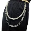 Joia Transfronteiriça Europeia e Americana Corrente de Cintura Simples de Pérola Artificial Acessórios Femininos Corrente de Metal Multicamadas Decoração de Corrente de Calça Estilo Retrô