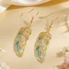 Pendientes de Plumas Artísticos Coloridos Vintage Transfronterizos Exquisitos con Diseño Único Pendientes de Textura de Hoja Geométrica para Mujer