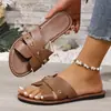 Sandalias de Chanclas de Color Sólido Talla Grande para Mujeres del Sudeste Asiático Transfronterizas Calzado Casual de Verano de Comercio Exterior Cuadradas de Punta Abierta y Suela Plana Ligeras