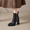 Botines de Tacón Súper Alto con Punta Cuadrada para Mujer Temporada Otoño/Invierno Chicas Petite Tacón Grueso Bota Corta Botas Adelgazantes