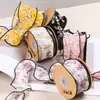 Cinta de gasa para nieve con borde negro floral colgante DIY lazo para empaque de flores adornos para el cabello cinta de gasa colgante con línea de pesca