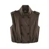 Atacado de fabricante de roupas femininas transfronteiriço 2026 estilo europeu e americano moderno solto de abotoamento duplo com pregas gola alta sem mangas colete trench coat