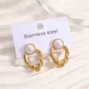 Pendientes de acero inoxidable chapados en oro de moda transfronteriza con acabado brillante, estilo vacacional de verano en la playa del océano, tachuelas de estrella de mar y concha