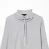 Comercio Exterior Transfronterizo Ropa de Mujer Primavera 2026 Estilo Europeo y Americano Camisa Rayada con Cuello Alto Volantes y Cordones para Mujer E490410