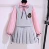 Traje de estilo universitario para niña, nueva primavera, camisa de retazos, chaleco, falda, dos piezas, estilo occidental, falda plisada para niña