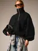 Bestseller transfronterizo europeo y americano, cortavientos de estilo simple con cuello alto y media cremallera, corte holgado, hombros caídos, chaqueta casual versátil