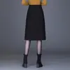 Falda negra para mujer para otoño e invierno 2026, nueva falda lápiz de cintura alta, de longitud media con abertura, falda de un solo paso adelgazante