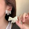 Brincos de Arte com Laço Branco, Fita de Cetim Branca, Novos Brincos Doces da Moda Estilo Coreano