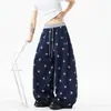 Pantalones Deportivos de Algodón con Estampado de Estrellas Estilo Americano para Hombre, Pantalones Casuales de Verano con Cordón, Pantalones Curvos de Marca de Moda, Corte Relajado Ajustado