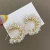 Brincos Retro Franceses em Forma de C com Pérolas Design de Nicho Argolas Agulha de Prata 925 Estilo Pequena Fragrância Brincos de Alta Qualidade