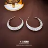 Nuevos Pendientes Morados Degradados Completamente Incrustados con Diamantes en Forma de C, Estilo de Nicho con Diseño de Artesanía Pesada, Pendientes Personalizados de Lujo Ligero para Mujer