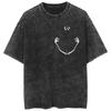 Camiseta retro lavada de hip hop callejero con animación de cinco vías, encantamiento, batalla, gráfico, informal, de algodón, de verano, de manga corta
