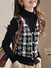 Suéter Retro de Estilo Occidental para Primavera, Otoño e Invierno 2025, con Cuello Alto, Tejido de Punto, Chaleco con Costuras, Top Falso de Dos Piezas para Mujer