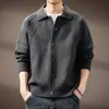 Cardigan de Lã com Lapela Estilo Old Money Masculino Outono Inverno Novo Espessado Americano Solto Casual Tricô Peça Externa