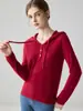 ¡Estilo sencillo y relajado! Suéter de cachemira holgado para mujer con cuello de media apertura con capucha, camisa básica casual adelgazante de múltiples botones