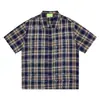 Camisa Casual para Hombre de Manga Corta a Cuadros con Diseño de Rejilla de Pedrería, Estilo Fresco de Tendencia de Nicho, Renacimiento Retro