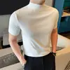 2026 Nueva Camiseta de Manga Corta para Hombre, Elegante Estilo Americano, Cuello Cruzado, Hombro Normal, Color Sólido, Algodón, Corte Ajustado, Camiseta Básica de Moda