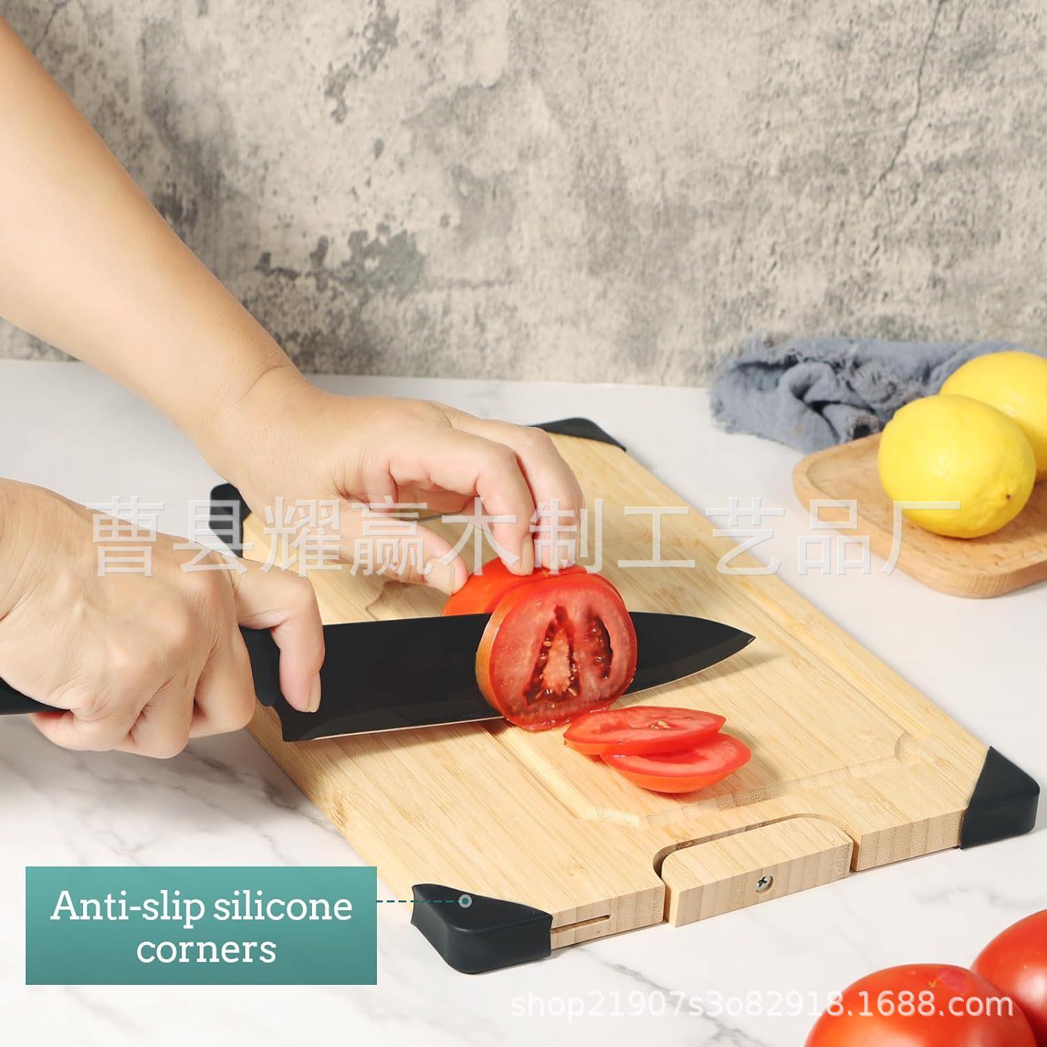 竹制厨房带刀砧板家用切菜板360度可旋转支架披萨面包板BSC