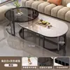 Mesa de centro de ardósia para sala de estar, adequada para apartamentos pequenos, novo modelo 2025, luxo leve, toque de alta qualidade, mesa de centro oval combinada moderna minimalista