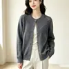 Cárdigan de Punto Calado con Cuello Redondo para Mujer 2026 Otoño Nuevo Holgado Versátil Color Sólido Suave Esponjoso Abrigo Suéter Top