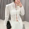 Camisa de Renda Slim Fit Nova Estilo Chinês, Elegante, Versátil e com Gola Alta Button-Up