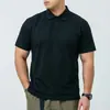 Camisa Polo de Manga Curta para Homem, Casual de Verão para Negócios, Tecido Escovado, Fina, Elástica, Corte Justo, Comprimento Estendido, Manga Meia-Manga, Camiseta com Gola Polo