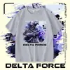 Camiseta de manga curta de algodão puro Weilong para meninos, crianças e estudantes, top de verão com corte solto, mercadoria do jogo Delta Force