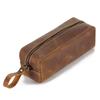 Estojo de Lápis Personalizado em Couro Crazy Horse, Bolsa Simples Retrô para Papelaria, Bolsa Multifuncional de Couro Bovino para Armazenamento, Bolsa Estojo de Lápis em Couro Genuíno