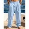 Pantalones Casuales Largos de Lino Finos Rectos de Verano para Hombre Amazon Estilo Retro Caída Sueltos Americanos Transpirables