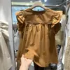 Chic Coreano Verano Nuevo Diseño con un Ambiente Único, Mangas Volantes Voladoras, Top Camisa Holgado y Versátil para Mujer