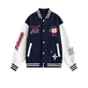 Chaqueta de Béisbol Bordada con Manzana de Marea Nacional Americana para Hombre y Mujer Diseño Retro de Bloques de Color Sentido del Diseño Nicho Holgada Casual Chaqueta Abrigo