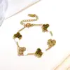 Pulsera Trébol Transfronteriza con Diamantes, Acero de Titanio, Chapado en Oro de 18 Quilates, Nácar de Doble Cara, Joyería de Moda, Fresca y Dulce